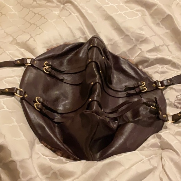 Genuine Leather & Fur Large Handbag Leopard print real fur One-of-a-Kind Satchel - Picture 9 of 16